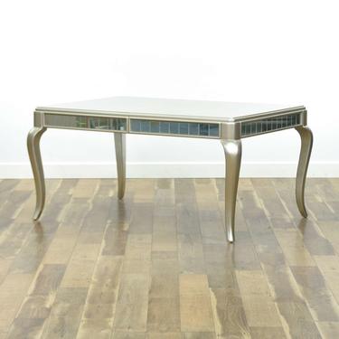 Contemporary Silver Finish Dining Table W Mirror Trim