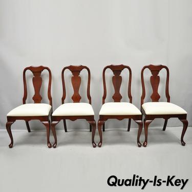 Set of 4 Solid Cherry Wood Queen Anne Style Dining Chairs by Colonial Furniture