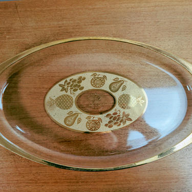 Vintage Culver Pyrex Florentine | Large Oval Serving Platter Tray | 22K Gold 
