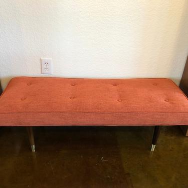 Mid Century Modern Bench, Newly Reupholstered in Coral-Orange Kravet Tweed, C. 1960s 