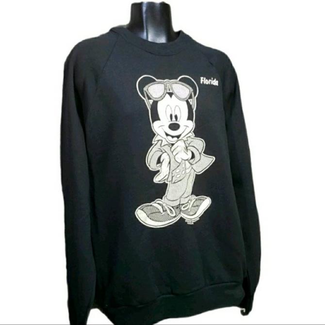 Vintage MICKEY MOUSE Walt's Disney Cartoon Black Pullover Sweater Sweatshirt Size M