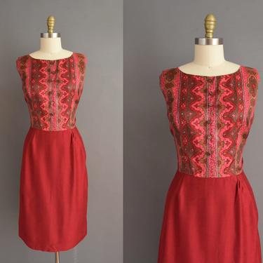 vintage 1950s dress | Cranberry Red Silk Holiday Cocktail Party Dress | Large | 50s vintage dress 