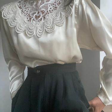 vintage 80s victorian inspired intricate lace panel romantic blouse 