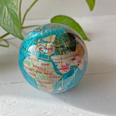 Vintage Inlay Blue Globe Paperweight // Vintage Turquoise Globe Decor // Globe Collector, Globe Gift Lover // Perfect Gift 
