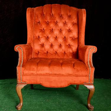 vintage burnt orange velvet wingback armchair 