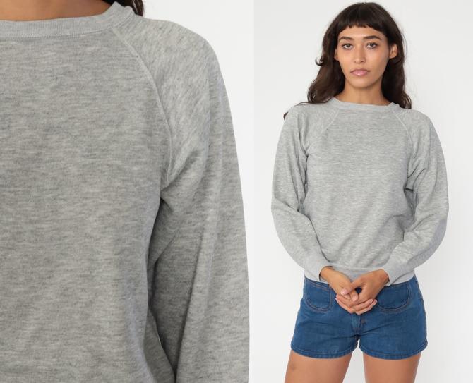 Grey Raglan Sweatshirt 80s Crewneck Sweatshirt Plain Long Sleeve Shirt Slouchy 1980s Vintage Sweat Shirt Extra Small xs 