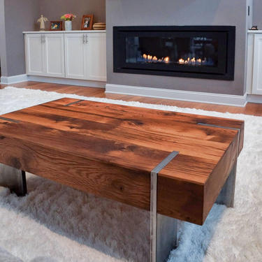 Modern Coffee Table made from Reclaimed Oak Wood &amp; Solid Steel Legs 