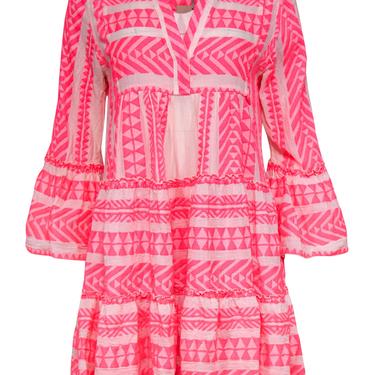 Devotion Twins - Hot Pink Aztec Embroidered Bell Sleeve Shift Dress Sz S