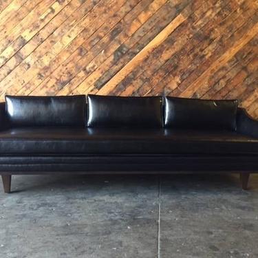 Mid Century Style Black Vinyl Sofa with Walnut Trim 