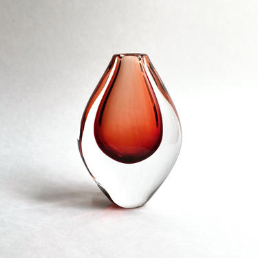 Vintage Orrefors Sven Palmqvist Red Sommerso Art Glass Vase, Sweden 1950s Design 