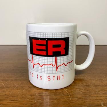 Vintage 1995 Warner Bros ER The TV Show Coffee Mug &quot;Where Everything is Stat&quot; 
