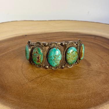 GO GREEN Vintage Sterling Silver Turquoise Cuff | Turquoise Silver Bracelet | Native American Style Jewelry, Western, Southwestern 