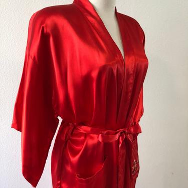 Vintage 70’s Red Silk Embroidered Dragon Robe 