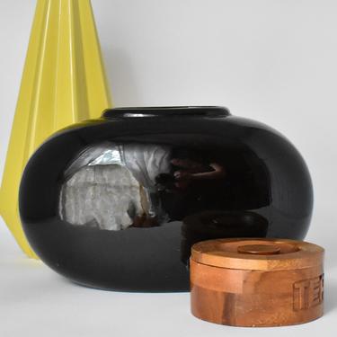 Vintage Haeger Vase 1980s Black Oval Oblong Ceramic | 70s 80s 90s | Modern Clean Design | Masculine Bold Classic | Large Centerpiece Vase 