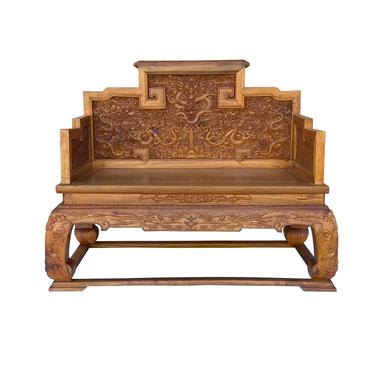 Chinese Huali Rosewood Dragon Carving Emperor Throne Style Armchair cs6981E 