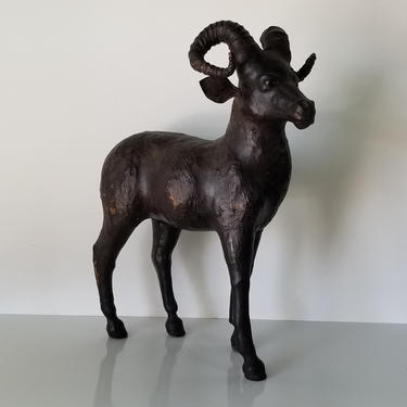 Vintage Wrapped Leather Ram Sculpture. 