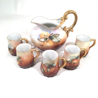 AK French Hand Painted Pitcher &amp; Cups By Hailey 1909