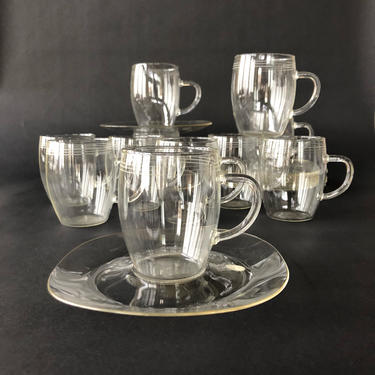 Vintage Jenaer Glas Mugs and Saucers, Schott &amp; Gen Mainz, Borosilicate Glass, Lab Ware Cups, Jena Glass Verran, laboratory glass coffee mug 