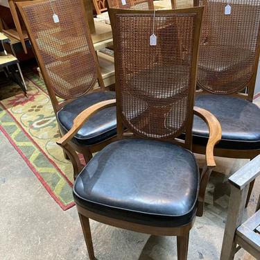 Drexel mid century cane back dining chairs. one with arms;4 without arms! 18” x 19.5” x 4.5” seat height 18”