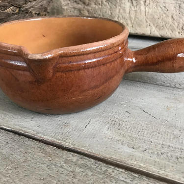French Handled Soup Bowl, Made in France, Chili Bowl, Cooking Pot, Brown Glazed, Antique Pottery, French Farmhouse Stoneware Soup Bowl 