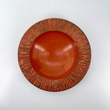 1950s Stoneware Red Bowl Vintage Mid-Century Design Minimalist Geometric American Studio Pottery Marked Ashtray Cigar Centerpiece Dish 