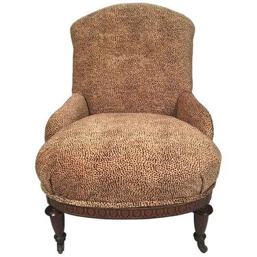 Neoclassical 19th Century Slipper Chair with Leopard Velvet Upholstery