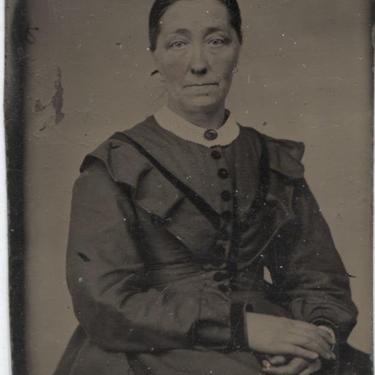 Tintype Photograph of an Older Woman with Crossed Hands 