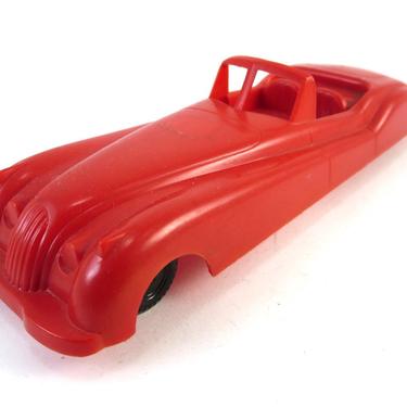 Vintage Wannatoy Red Plastic Jaguar XK120 Roadster Car Toy Made In U.S.A. XK 120 Convertible Matchbox 