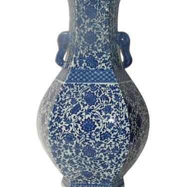 Chinese Blue &amp; White Porcelain Hexagon Lotus Flower Vase cs448E 