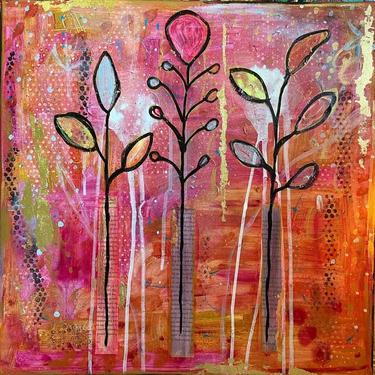 20x20x1.5  Abstract art, original abstract, orange, pink, gold, acrylic on canvas, 