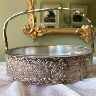 Antique Barbour 3206 Silver Plate Basket Glass Insert Dish 