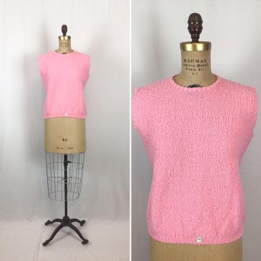 Vintage 60s Sweater | Vintage bubble gum pink knit sweater | 1960s dead stock JC Penneys sleeveless knitwear top 