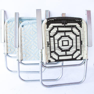 Bohemian Vintage Woven Macrame Accent Chairs with Metal Base - 3 Available - Sold Separately 