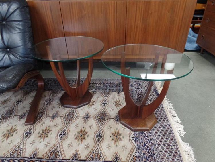 Pair of Mid-Century Modern sculpted walnut side tables