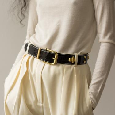 1980s ESCADA Black Leather and Gold Studded Belt 