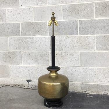 Vintage Table Lamp Retro 1960s Mid Century Modern + Gold Brass + Black + XL Size + Tall + Double  MCM Lighting + Home and Table Decor 