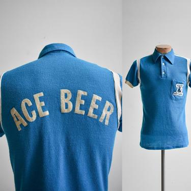1960s Blue Knit Ace Beer Bowling Shirt 