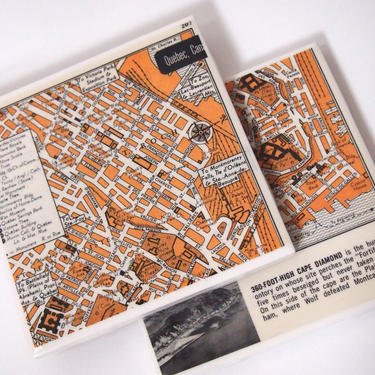 1953 Quebec Canada Map Handmade Vintage Map Coasters - Ceramic Tile Coasters set of 2 - Repurposed 1950s Book - OOAK Coasters 