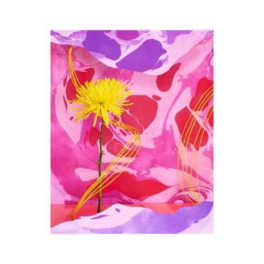 Still Life Photo With Yellow Flower & Handmade Marble Paper, Abstract Floral, Botanical Print, Decorative Floral Print, Modern Flower 