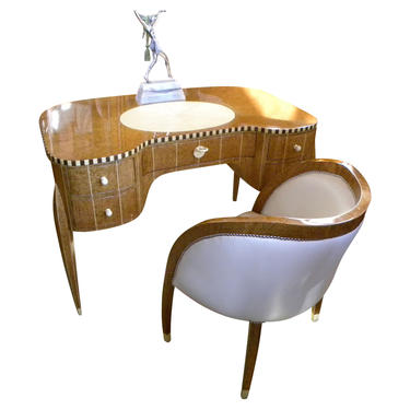 Art Deco Desk and Chair In Style of Ruhlmann