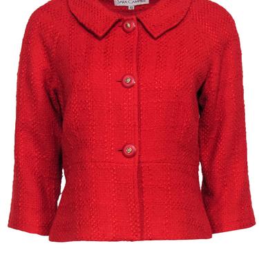 Sara Campbell - Red Tweed Quarter Sleeve Button-Up Jacket Sz 10