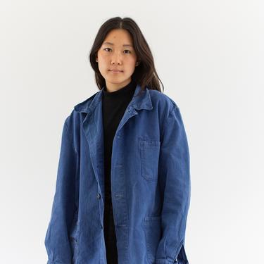 Vintage Blue Sun Fade Chore Jacket | Unisex Herringbone Twill Cotton Utility Work Coat | L | FJ040 