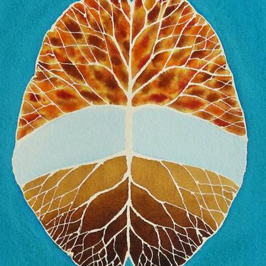 Autumn Root and Branch Brain -  original watercolor painting - neuroscience art 