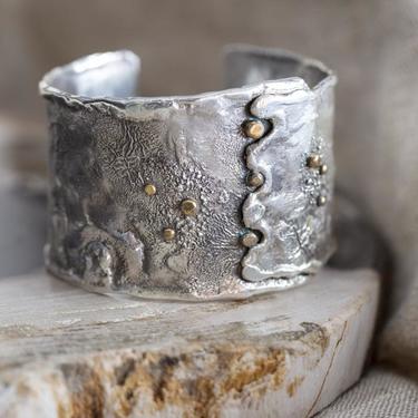 Sterling Silver and Brass Reticulated Cuff