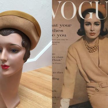 Marilyn Was In Charge - Vintage Early 1960s Butterscotch Brushed Felt Breton Hat Upturn Brim 