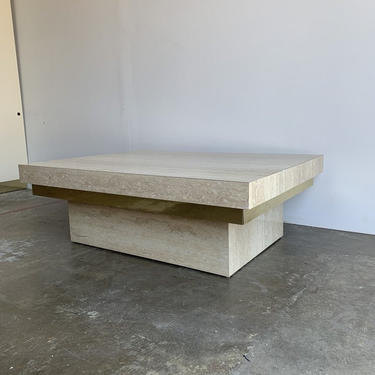 Faux Travertine and Brass Coffee Table 