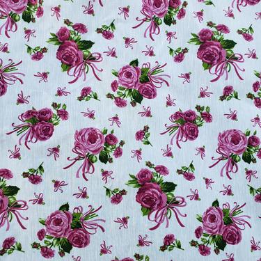Vintage 1980's Floral Print Fabric / 90s Ribbon Roses Fabric 