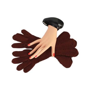 1930s Brown Crocheted Gauntlet Gloves - 1930s Crocheted Gloves - 1930 Brown Gloves - 1930s Autumn Gloves - 30s Gloves - 30s Womens Gloves 