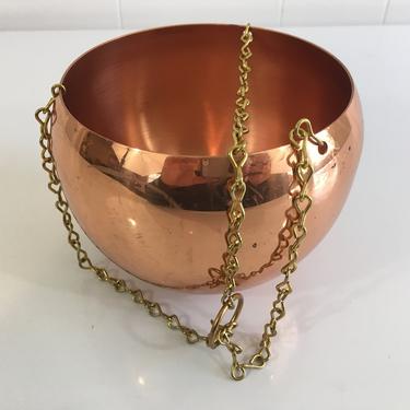 Vintage Coppercraft Hanging Copper Planter with Gold Ring and Chain 1970s Mid-Century Kitchen Retro Made in the USA 