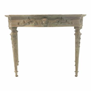 Gustavian Style Carved Blonde Wood Lion’s Head Demi-Lune Console Table